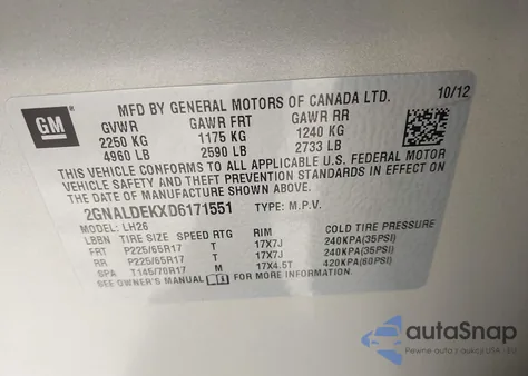 2013 Chevrolet Equinox 1Lt from USA, damaged, VIN 2GNALDEKXD6171551